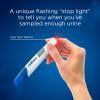 Clearblue product early digital pregnancy detection, a unique flashing stop light to tell you when you've sampled enough urine
